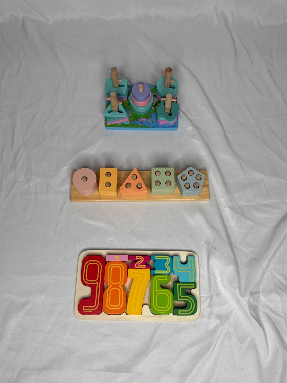 Wooden Number and Shape Sorting Toy Set - Multi-Color